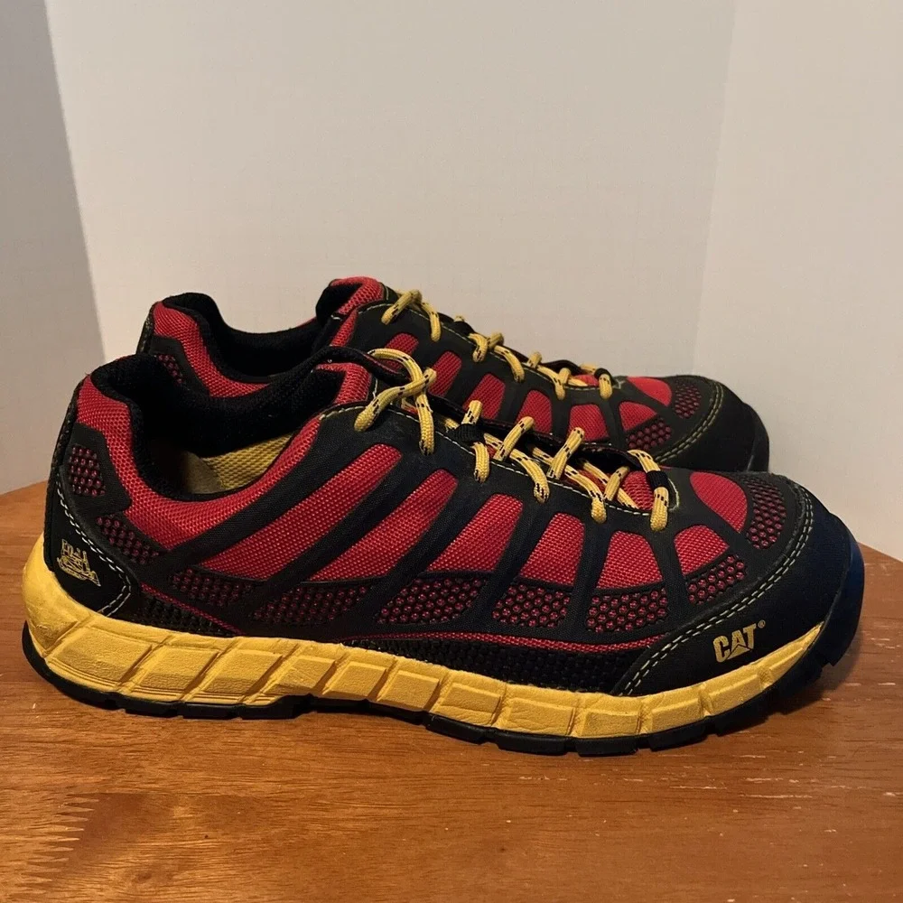 CAT Caterpillar Work Shoes Mens 8.5 Red Black Excellent Composite Toe P90287‎
